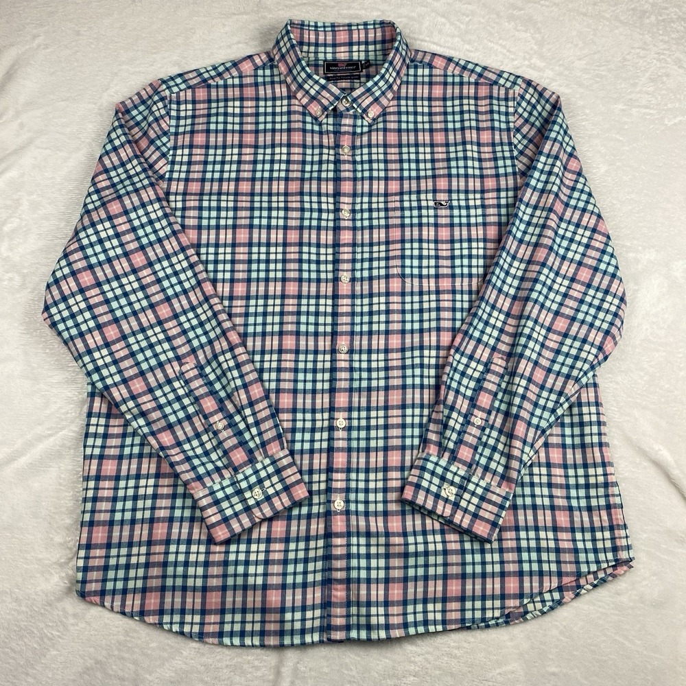 Vineyard Vines Men's XXL Slim Fit Tucker Shirt Blue Pink Check Long Sleeve Soft - Picture 6 of 10